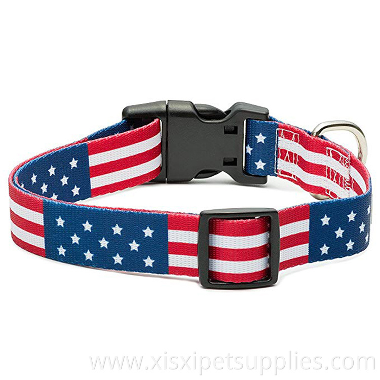Sturdy polyester webbing with a durable quick-release plastic buckle and a heavy-duty zinc alloy D-ring American Flag Dog Collar